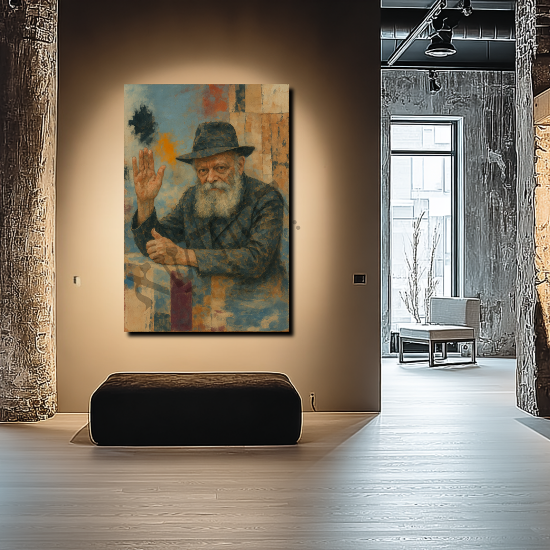 תמונת קיר של הרבי בעיצוב נקי ומאוזן לחלל מעוצב