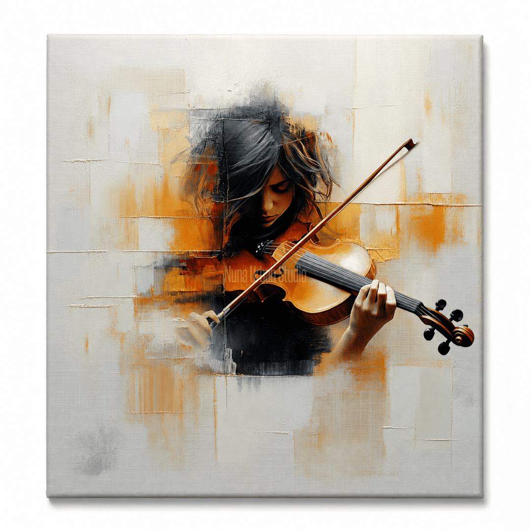  AMBER STRINGS יצירת אמנות מוזיקלית עכשווית עם כנרת וכינור בגוני ענבר