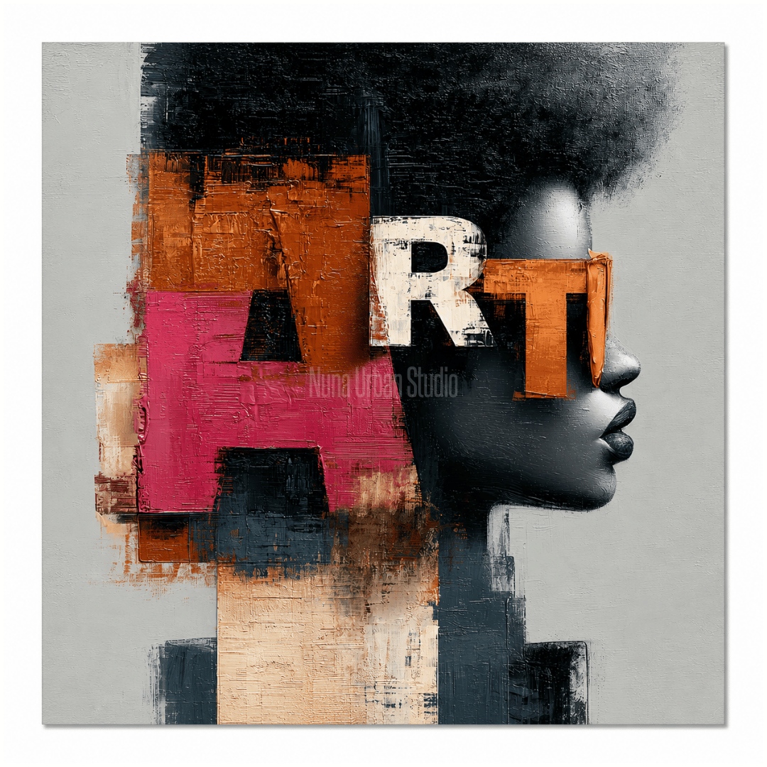 ART WITHIN יצירת אמנות אבסטרקט עכשווית המשלבת דיוקן נשי וטיפוגרפיית ART