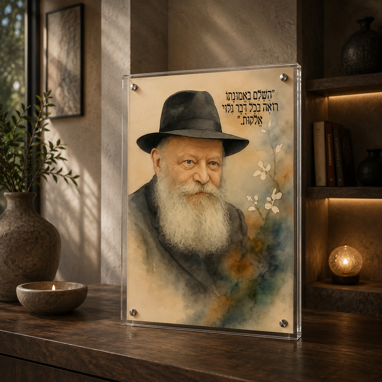 יצירת Fine Art של הרבי מליובאוויטש על קריסטל בלוק מעוצב לבית ולמשרד