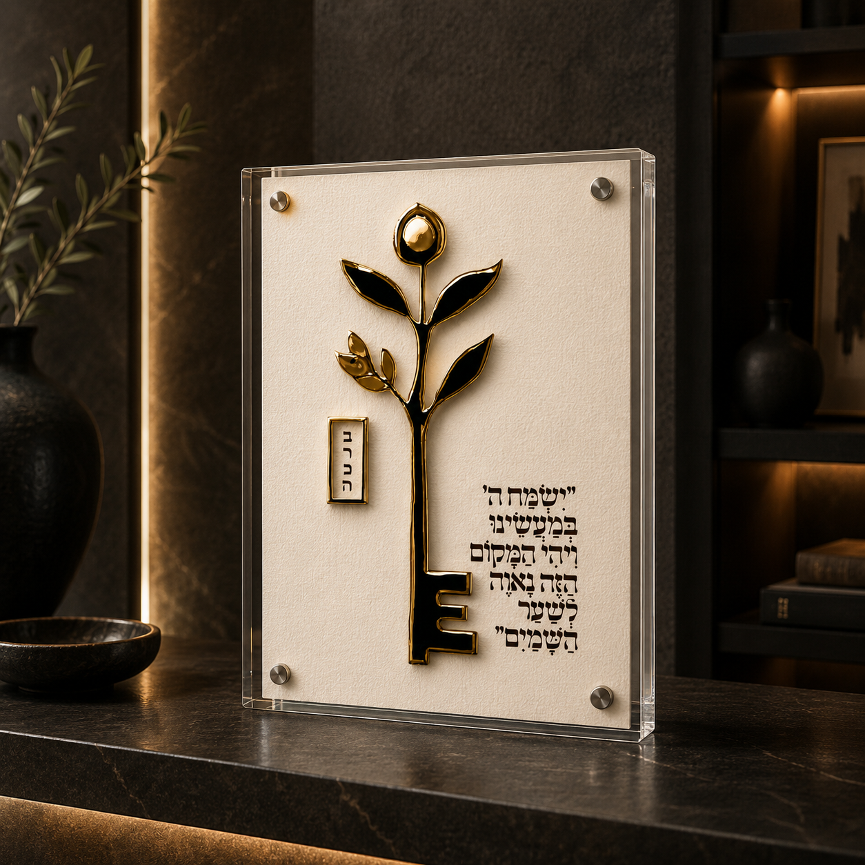 קריסטל בלוק מפתח הברכה עם ברכת העסק והבית בעיצוב Fine Art מבית דקודשא