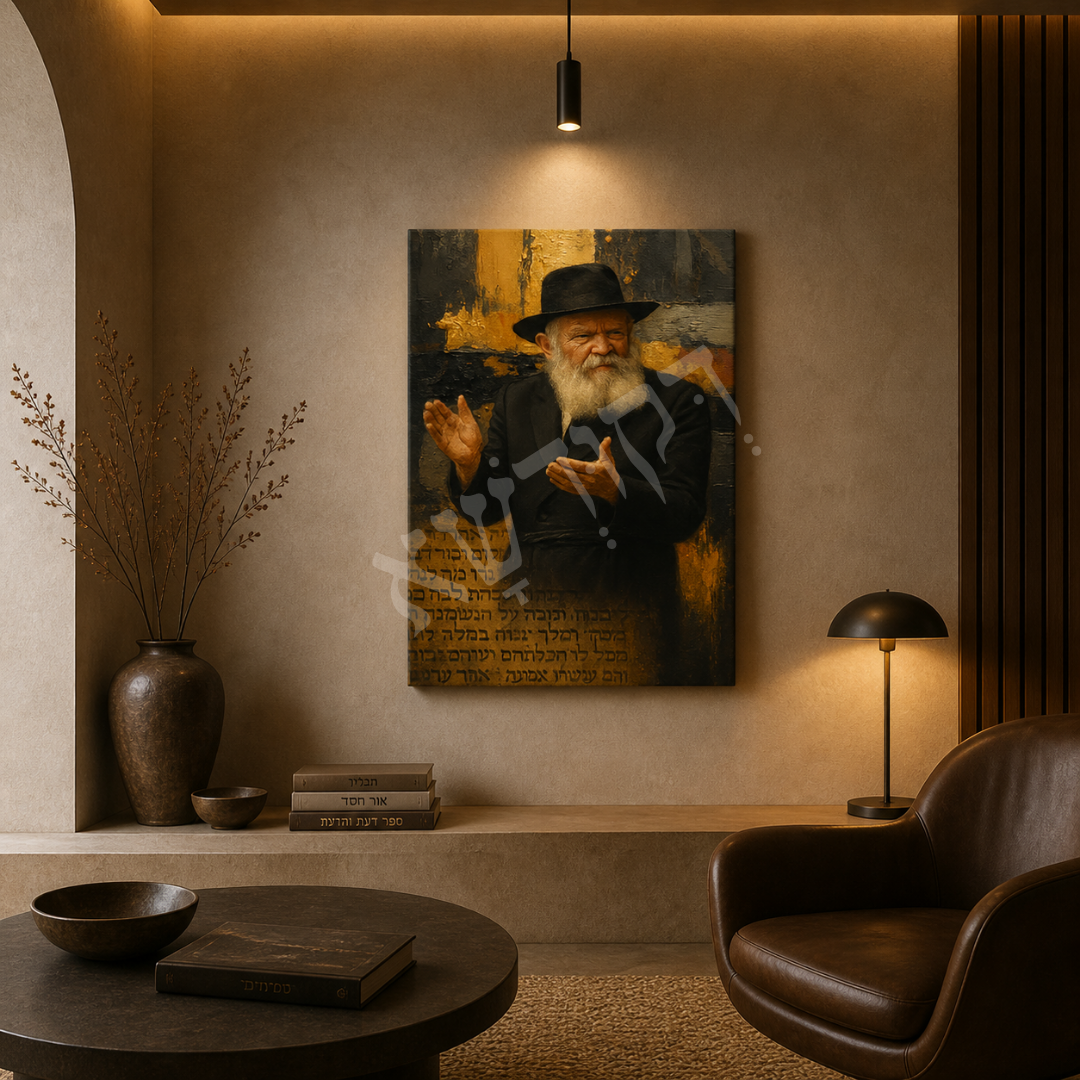 Dekudsha wall art – Lubavitcher Rebbe portrait on canvas and glass