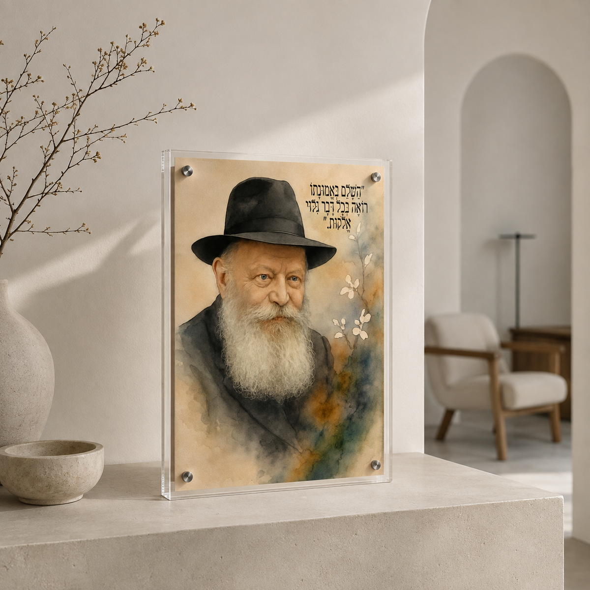 הרבי מליובאוויטש קריסטל בלוק השלם באומנותו בעיצוב Fine Art