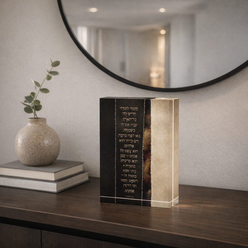 Modern acrylic Mizmor Letoda art with Hebrew blessing for stylish home and office interior design