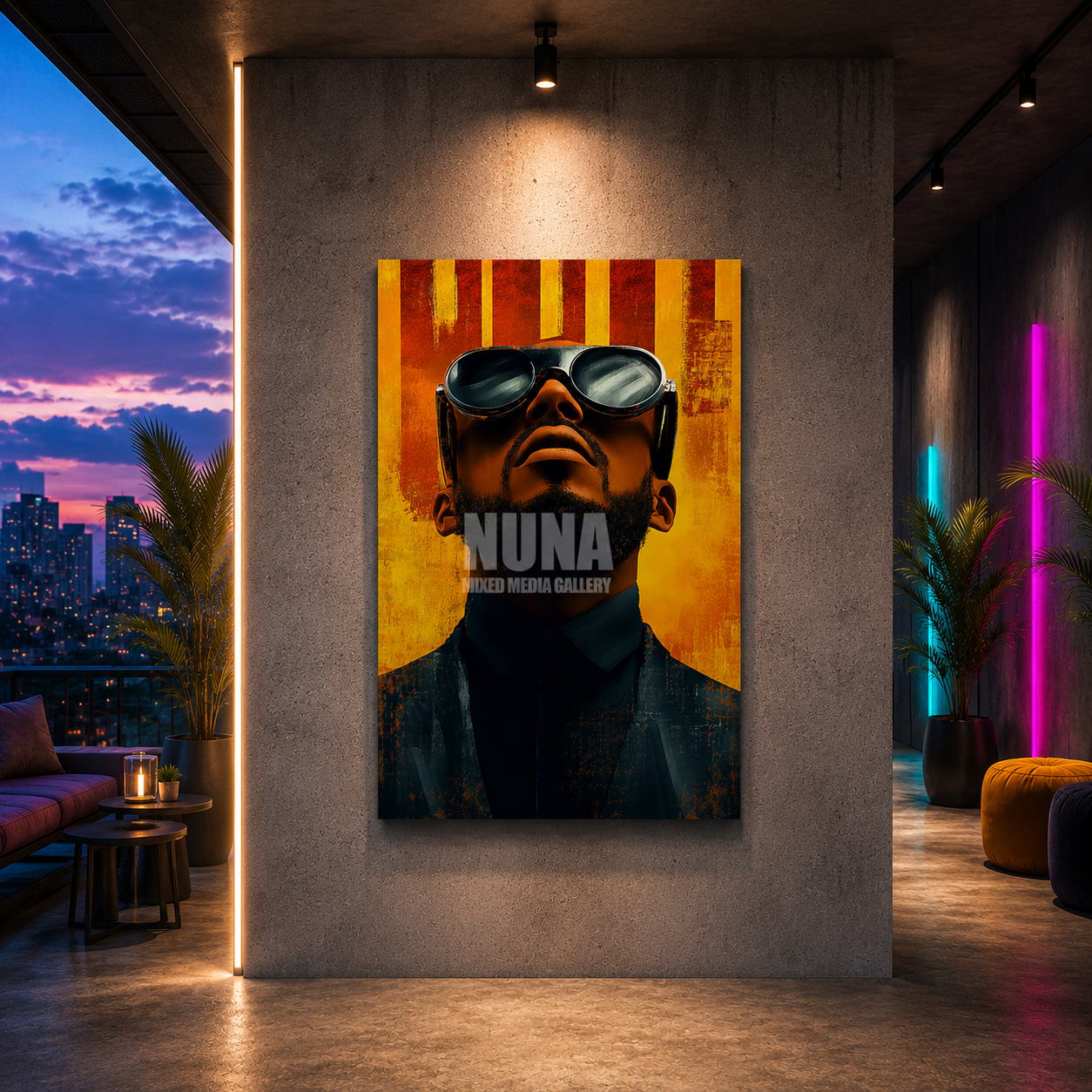 Premium mixed media wall art by Nuna Gallery, available on canvas and tempered glass for modern homes, offices, and commercial interiors