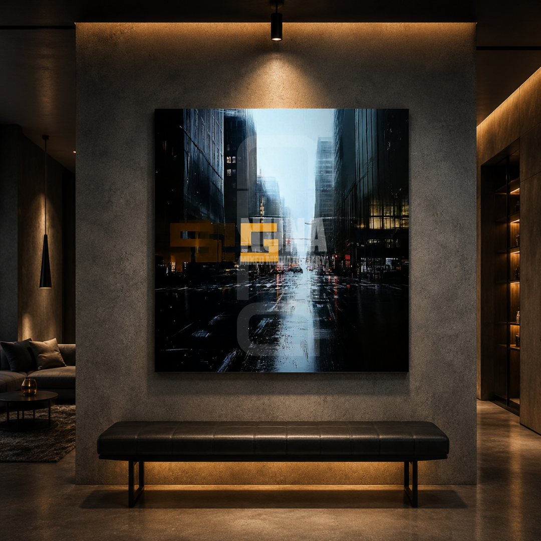 Gallery-quality canvas and glass artwork by Nuna Gallery created for sophisticated interiors and professional environments