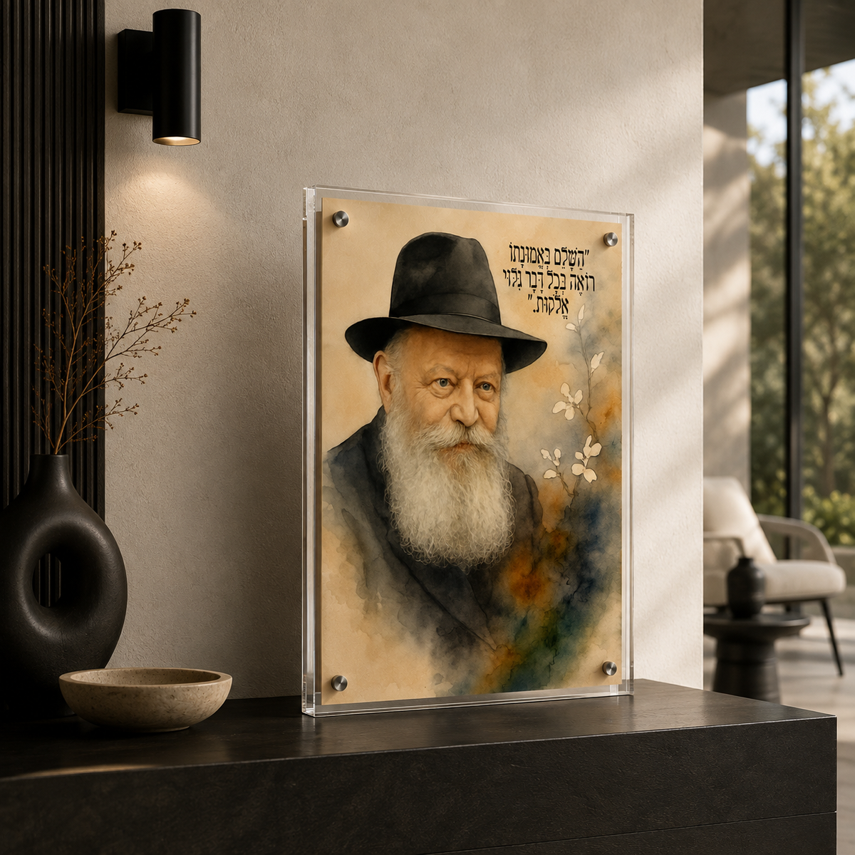 קריסטל בלוק הרבי מליובאוויטש עם המשפט השלם באומנותו רואה בכל דבר גילוי אלוקות