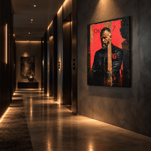 Urban mixed media artwork featuring a male figure in red and black tones – Nuna Gallery