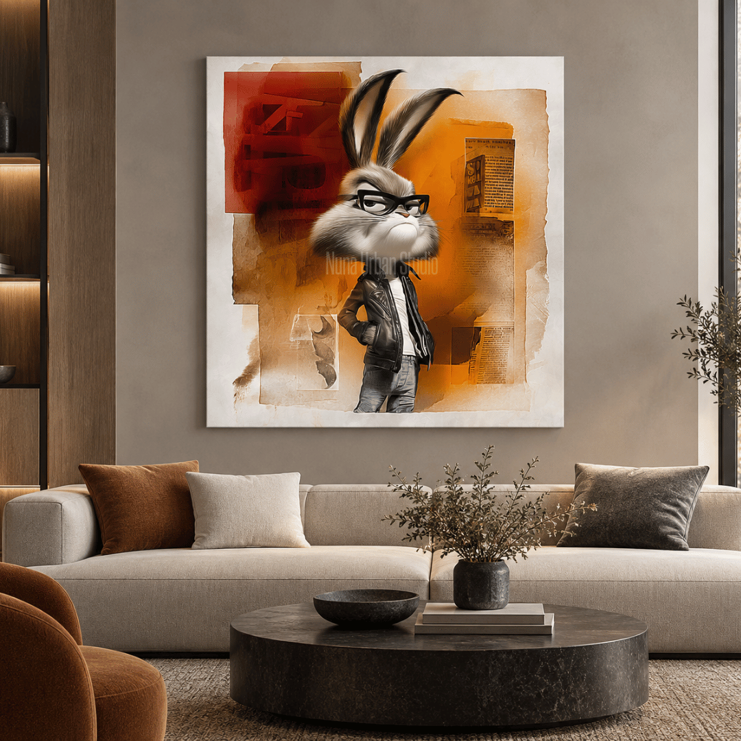 URBAN RABBIT אמנות קיר עכשווית לסלון או למשרד